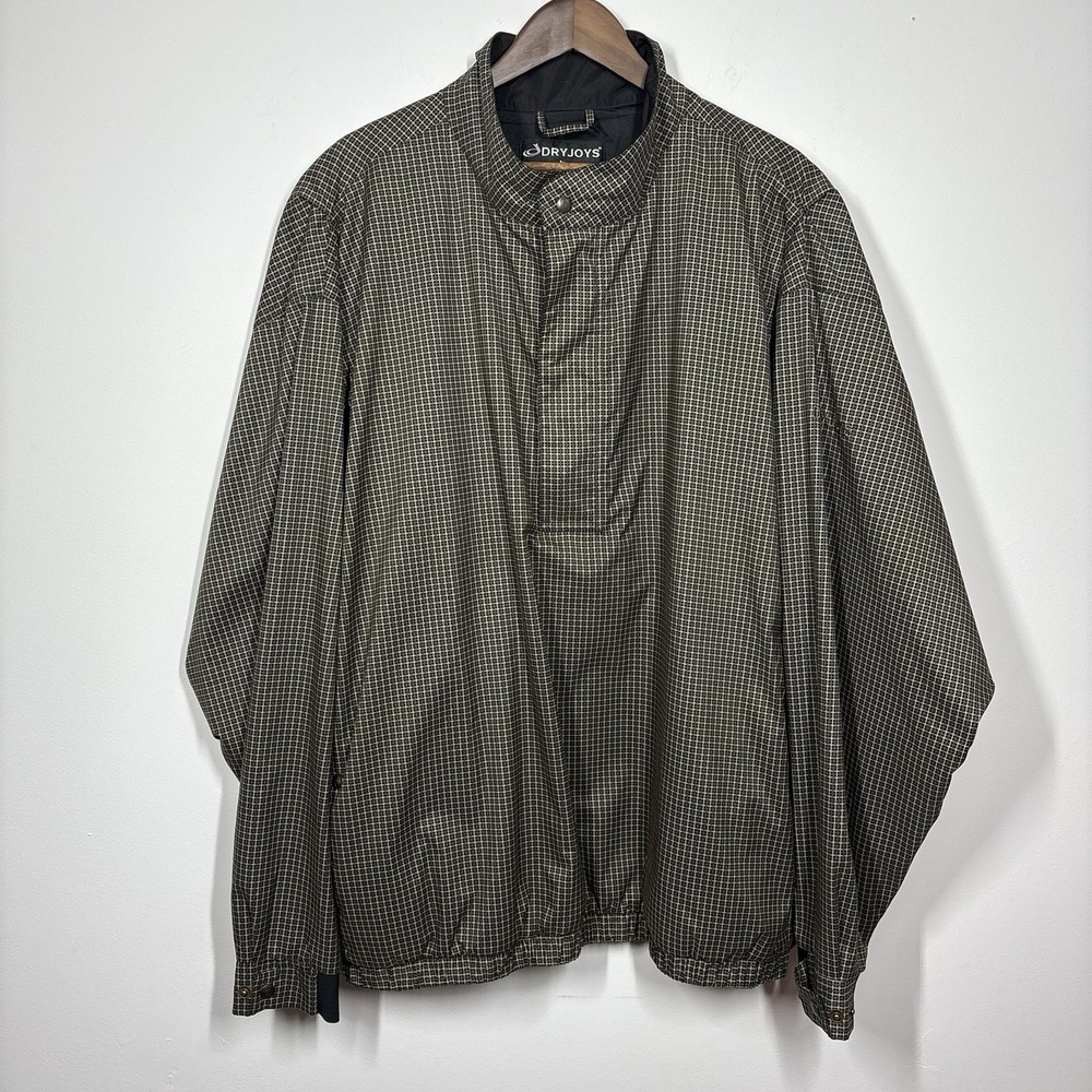 FootJoy DryJoys Mens Pullover Long Sleeve Windbreaker Size XXL Tan Green Lined